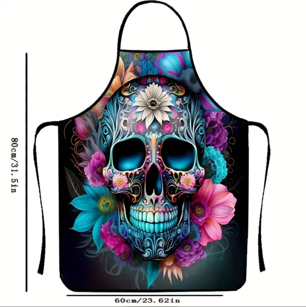 Flowers Skull Apron, Grill Cookout